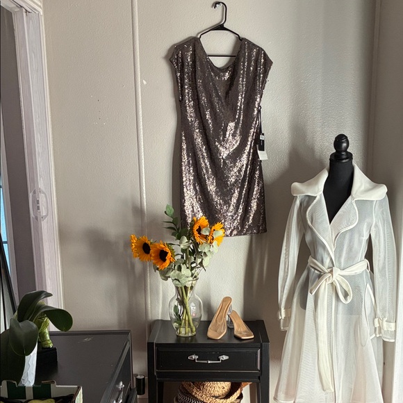 NWT Vera Wang Shimmering Taupe Sequin Dress - Picture 1 of 8
